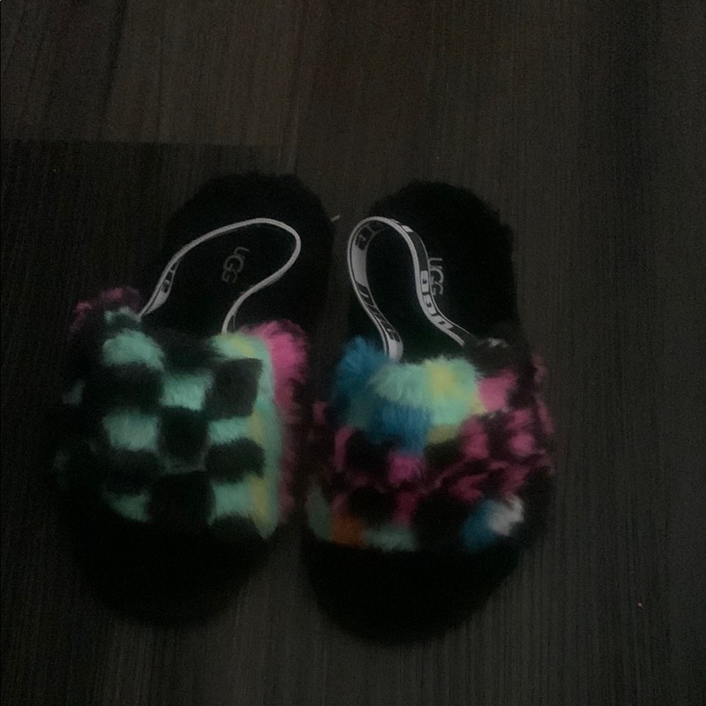 UGG Toddler Fluff  Yeah Slide Checks Multi Slingback Slipper Sandal